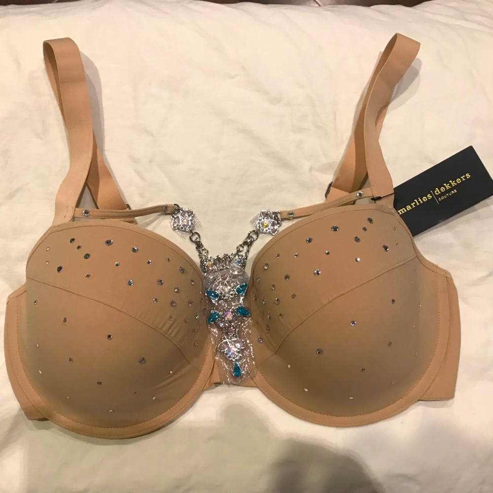 Marlies Dekker Nude Bra with Crystal Embellishments and removable jewellery.